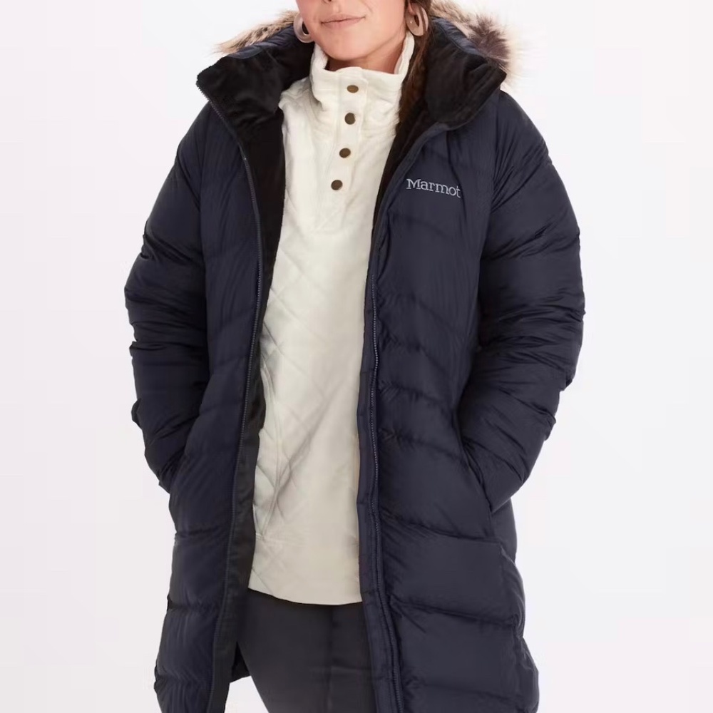 Marmot Womens Montreal Faux Fur Lined Hood Zip Coat XXL Blue